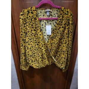 A New Day Mustard/ Black Floral Sz L NWT